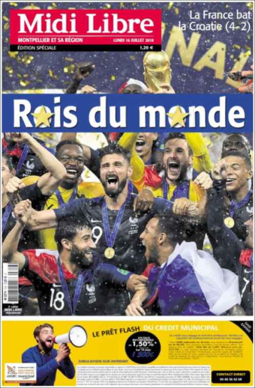 قهرمان جام جهانی 2018 نشریات فرانسوی 2