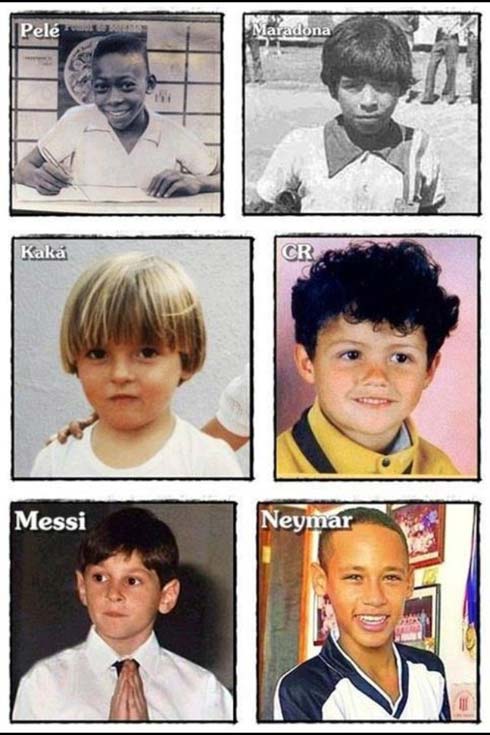 کودکی پله، مارادونا، مسی، رونالدو، کاکا و نیمار