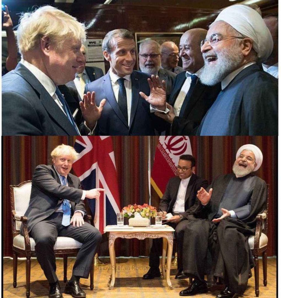خنده روحانی در دیدار نخست وزیر انگلیس جانسون و ماکرون