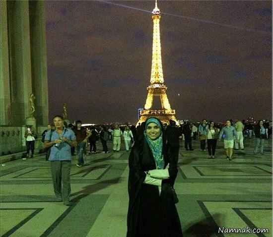 عکس یادگاری مژده لواسانی در فرانسه و در کنار برج ایفل