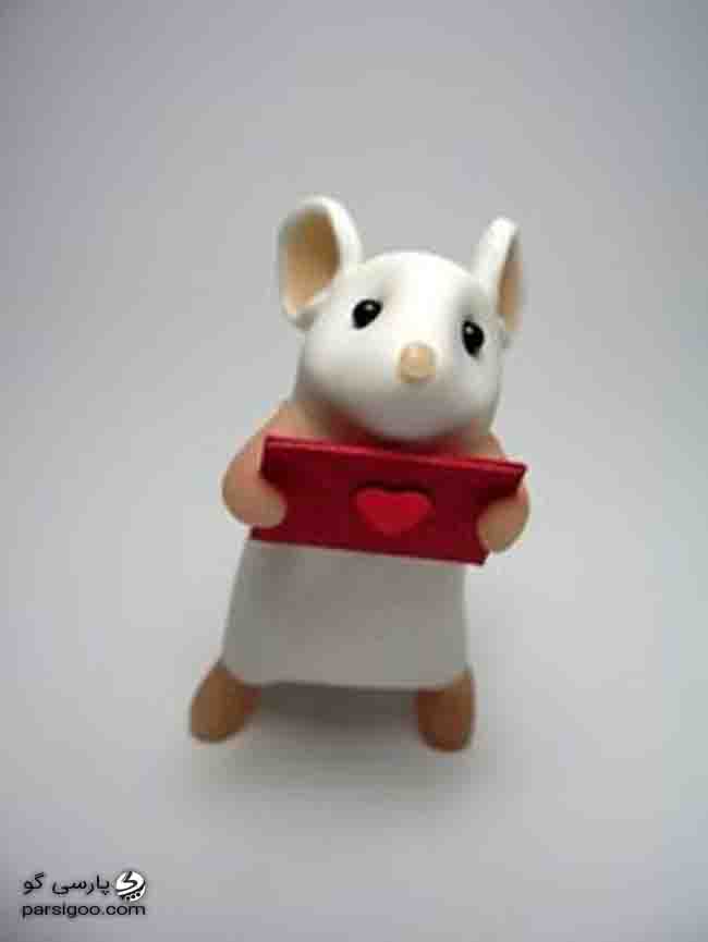 ايده ساخت موش سفيد خميري با كارت پستال