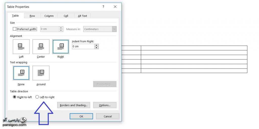 راست به چپ کردن جدول طراحی شده در ورد