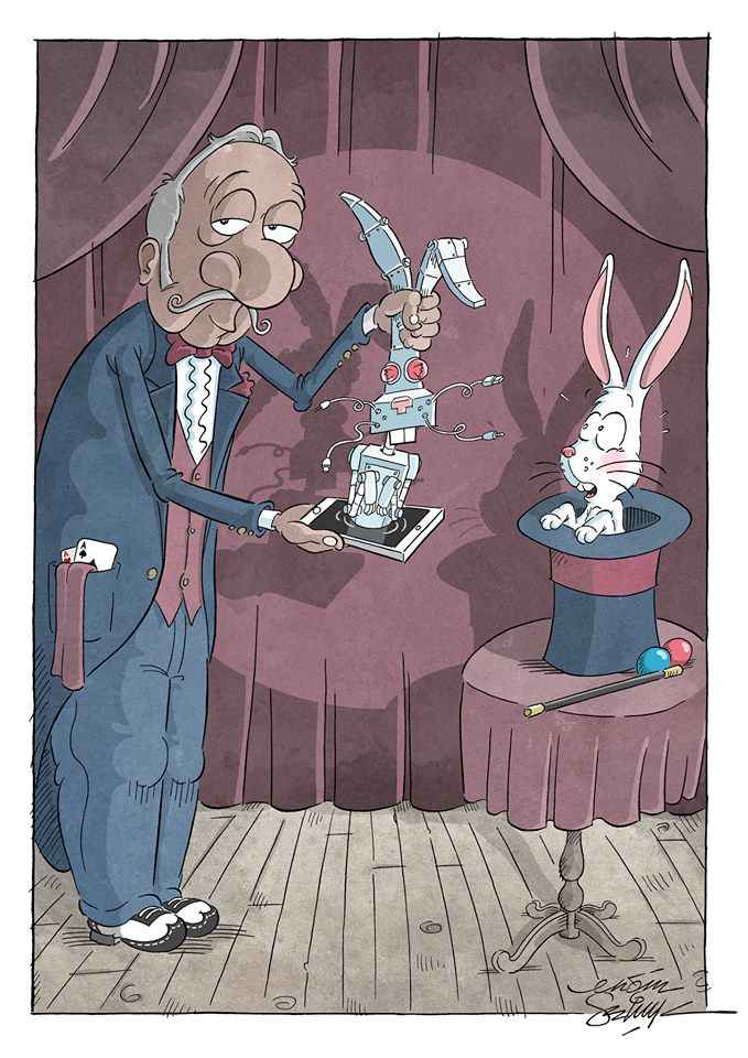 کارتون شعبده بازی بیرون آوردن خرگوش از موبایل