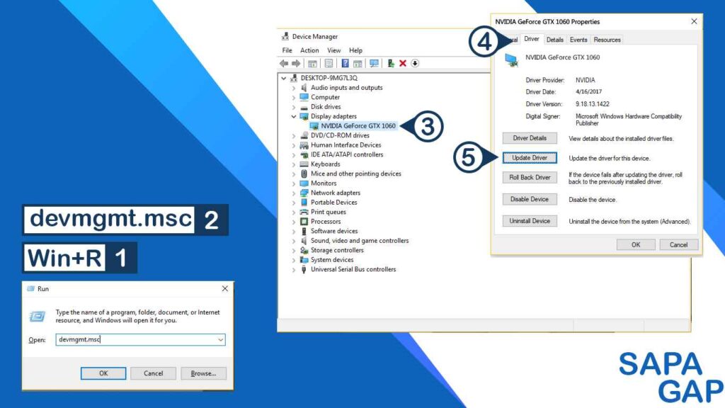 آپدیت کارت گرافیک از منوی device manager