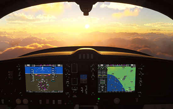 نمایی از کابین خلبان در Microsoft Flight Simulator